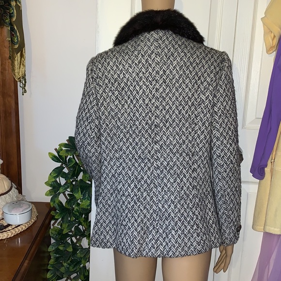 vtg 60s Wool jacket muskrat mink real fur collar short Coat M - Picture 11 of 14